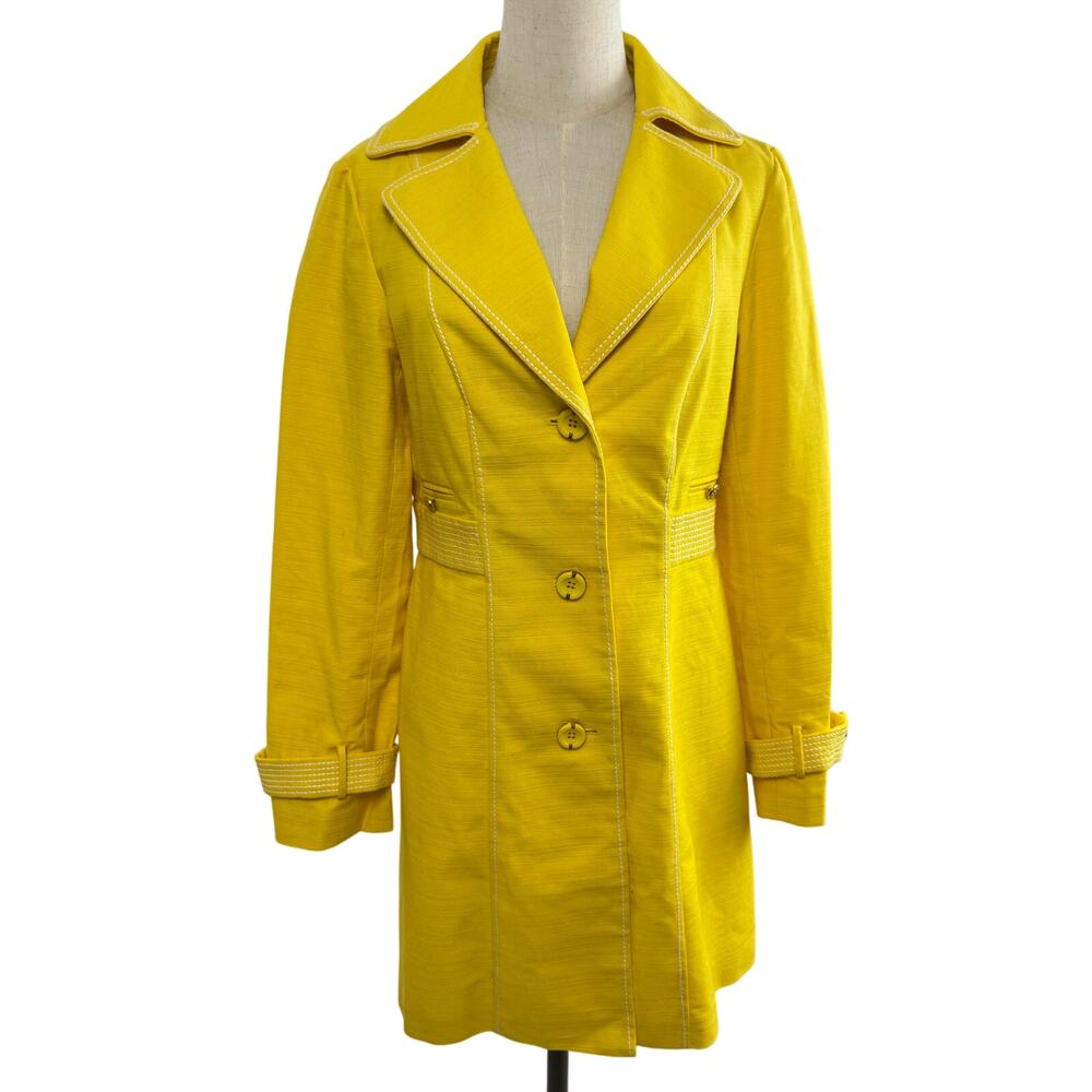 Harolds Yellow Canvas Trench, White Stitch Detail & Yellow/Gold Buttons, Size M